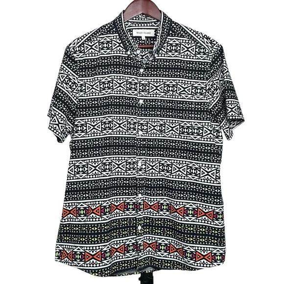 River Island Size Large Short Sleeve Button Down Geometric Graphic Aztec - Picture 1 of 9